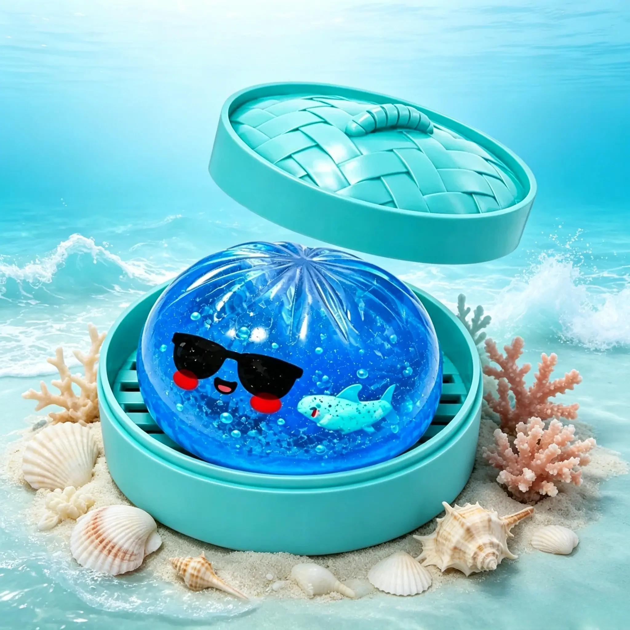 New Blue Ocean Shark Ghost Squishy Toy with Steamer Basket, Cool Transparent Stress Relief Toy for Adults, Fun and Relaxing Plaything