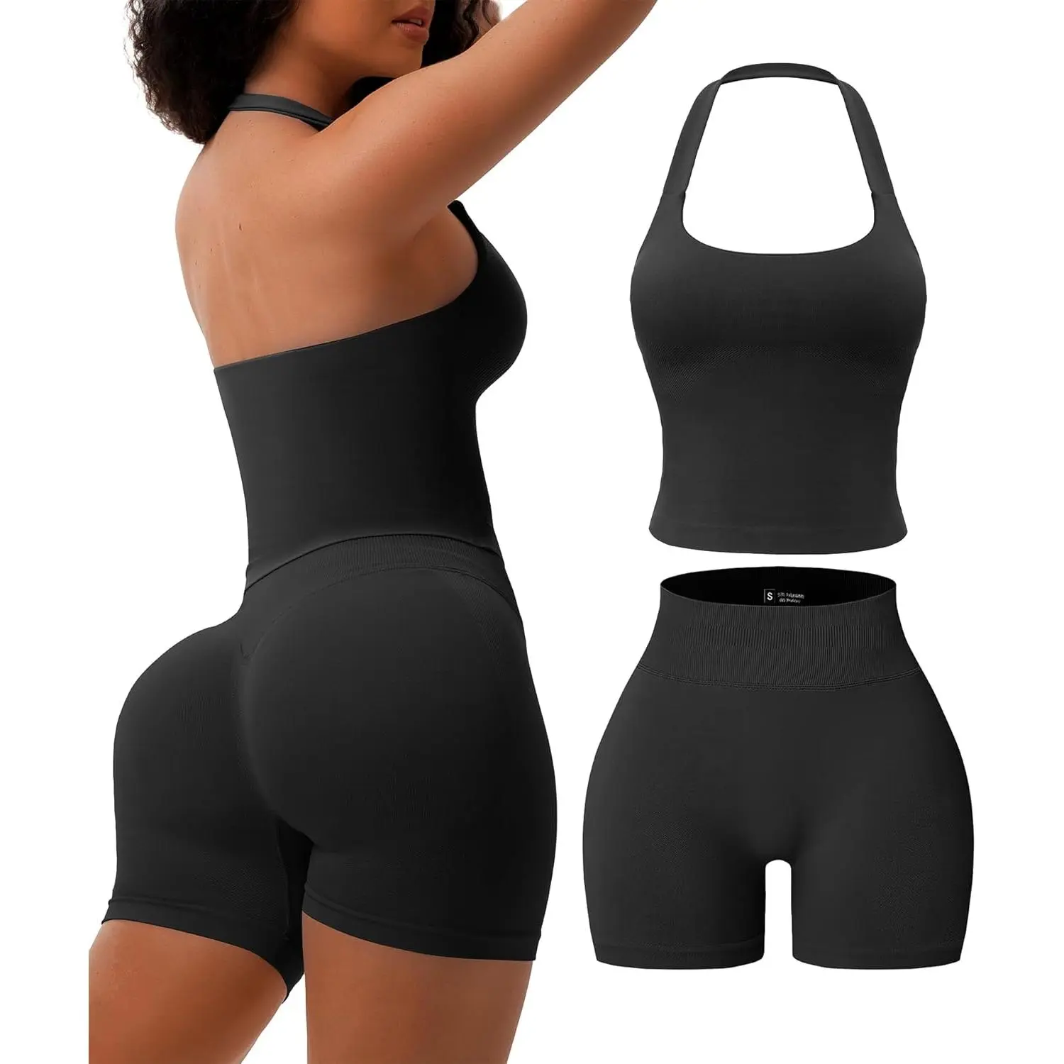 2 Piece Workout Sets for Women, Built in Bra Tank Top with High Waist Booty Lifting Shorts, Soft Stretchy Yoga Gym Activewear Outfits for Lounge Daily Wear