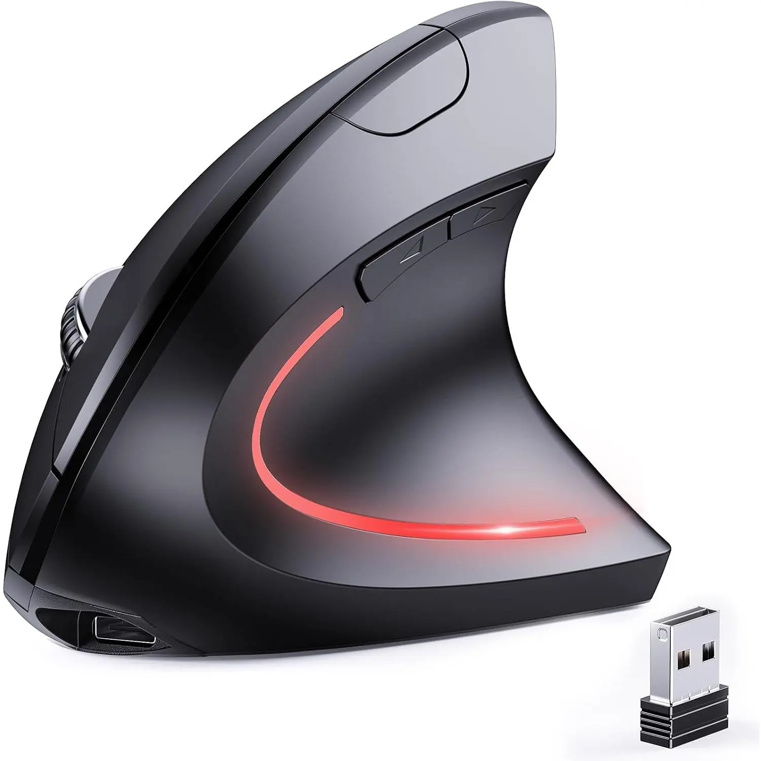 and 2.4G (2-in-1) Rechargeable  ,  Vertical Design, 1000/1200/1600 DPI, 6 Silent Buttons, for Laptop, , PC, MacBook, Chromebook-Black