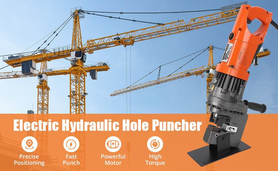 Electric Hydraulic Hole Punch for Metal Φ1/4"-4/5", 1200W 110V Hole Puncher Machine Constuction Tools, Hole Punching with Carbon Brush 5 Dies for Steel Iron Aluminum Plate, Copper