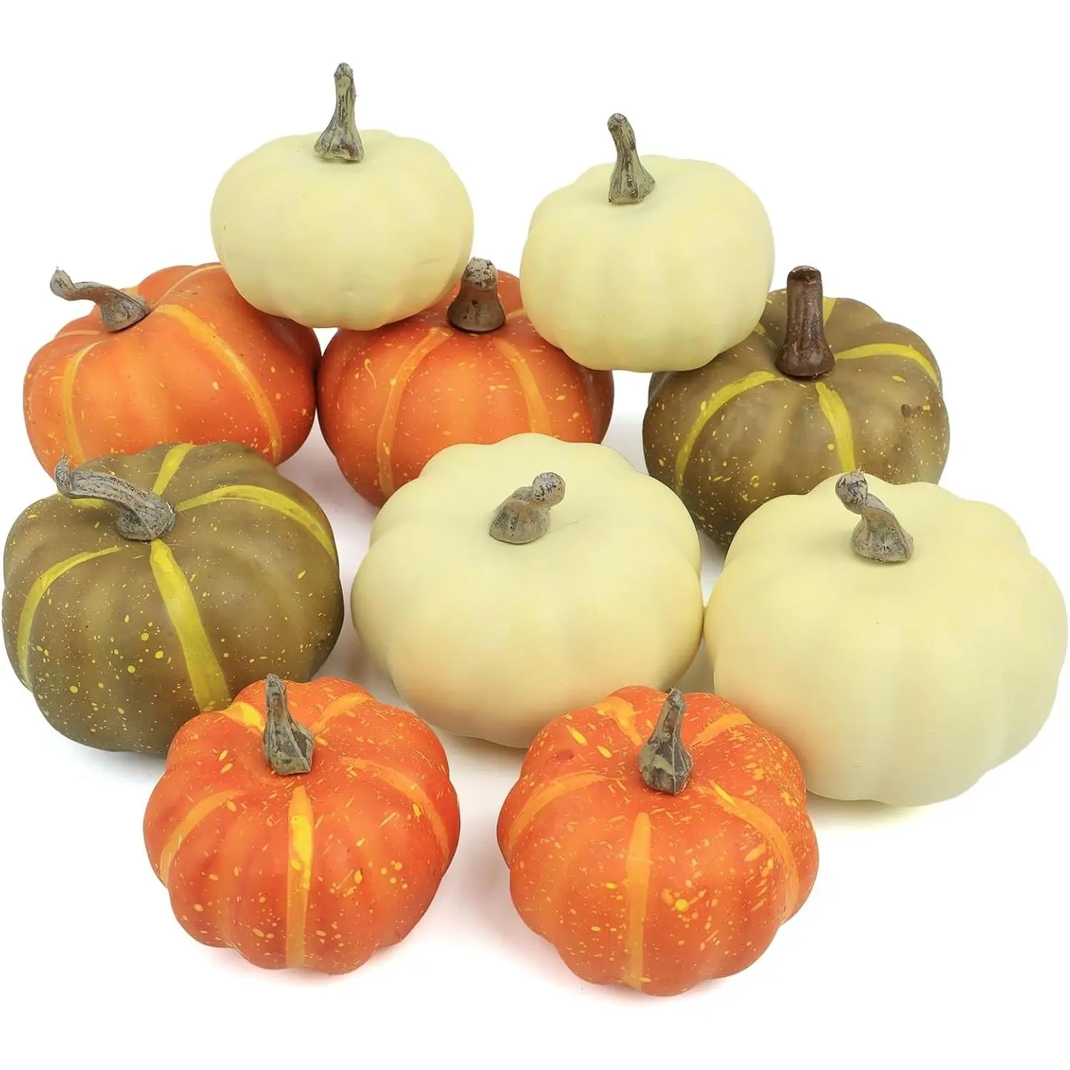 10Pcs Fake Pumpkins Fall Thanksgiving Decorations,Assorted Colors Plastic Pumpkins Home Decor, Artificial Mini Pumpkin for Decorating Autumn Harvest Outdoor Indoor Decor Centerpiece Table Decorations