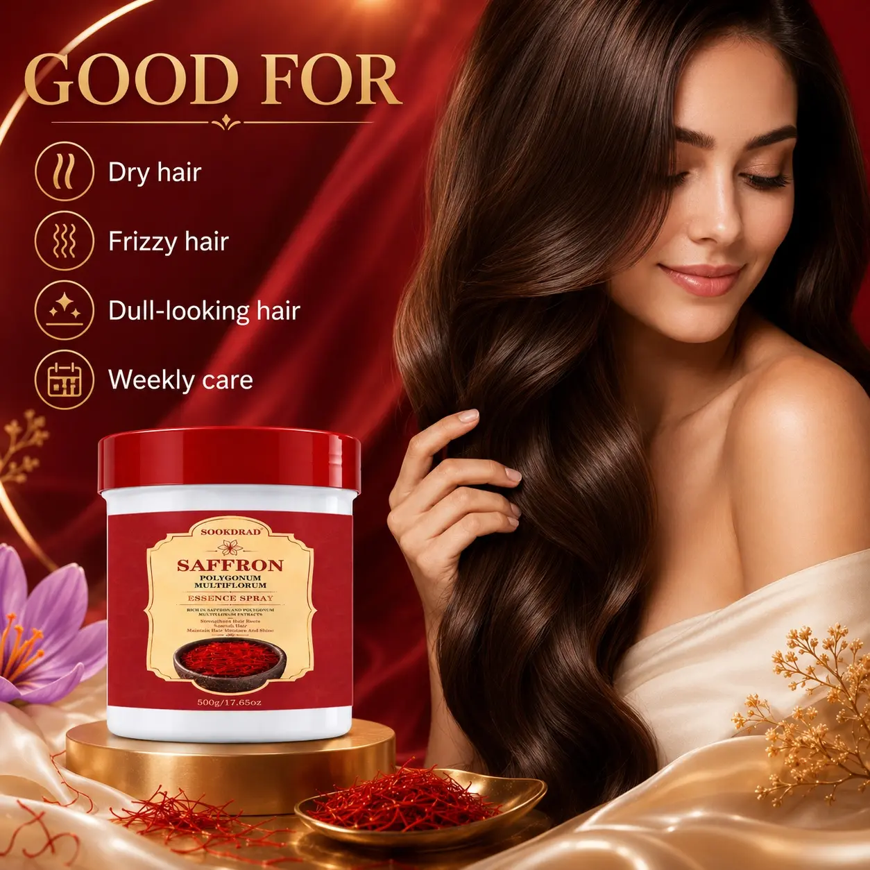 Saffron Polygonum Multiflorum Essence Spray, Strengthen Hair Roots, Nourish Hair, Maintain Hair Moisture And Shine, Hair Care, 500g/17.65oz