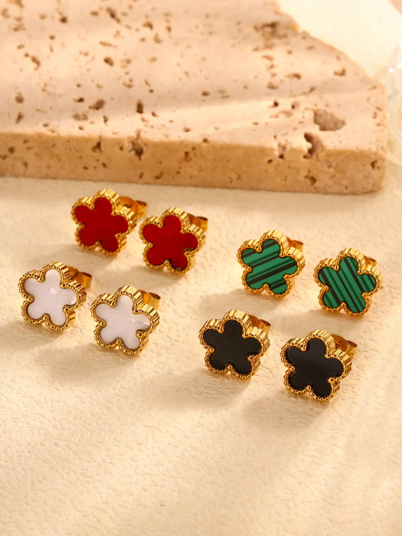 Clover Earrings, Multi-Color Glaze Design, Luxe Vintage Style, Daily Commute Versatile Jewelry, Pair Set, High Quality Earrings