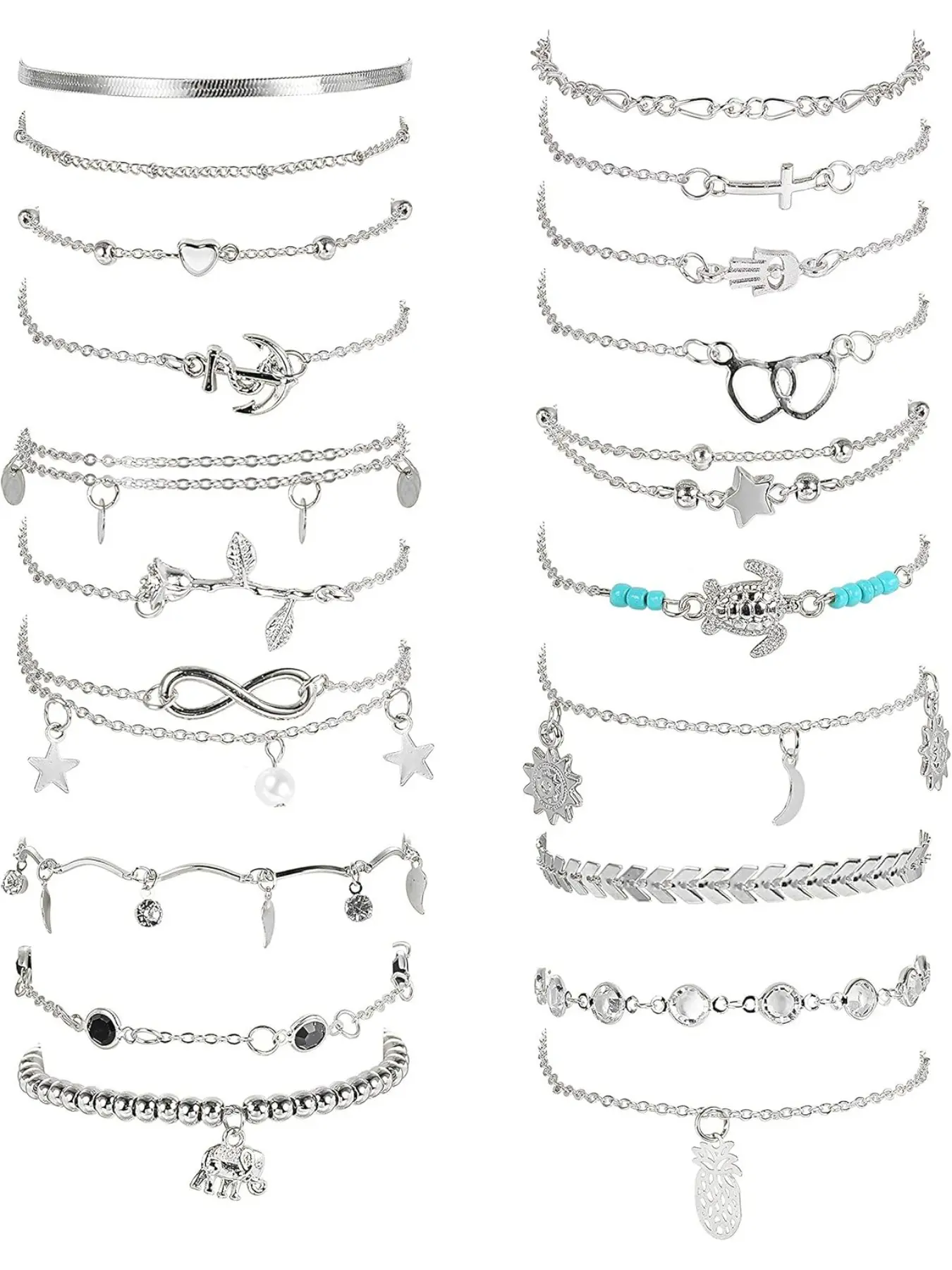 20Pcs Ankle Bracelets for Women Adjustable Silver Women's Anklets - Waterproof Anklets for Women Dainty Layered Ankle Bracelets Star Heart Anklet Gold Anklet Set Summer Waterproof Jewellery Fashion Accessories