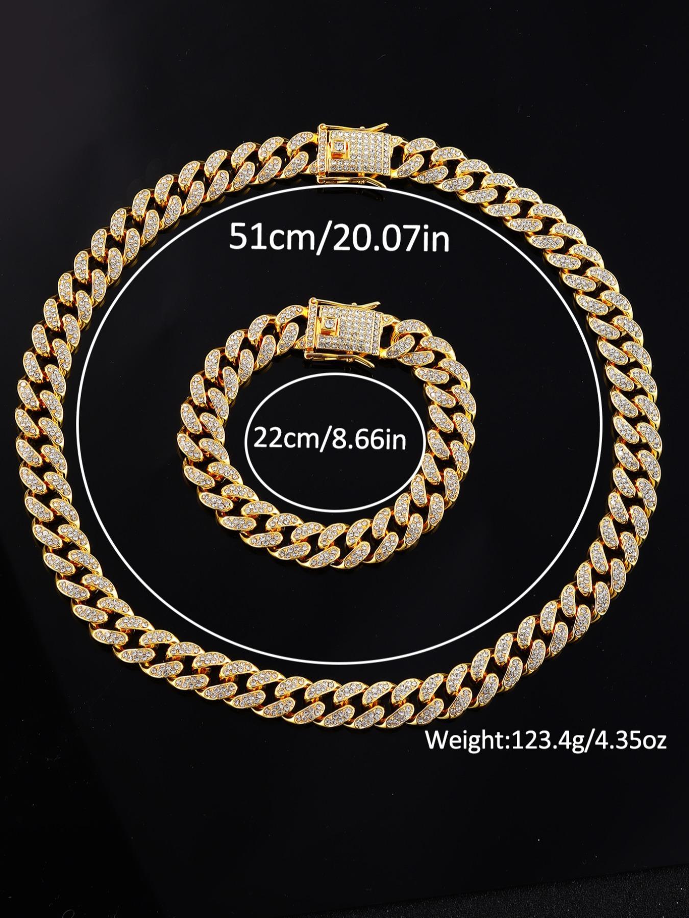 Men's Luxury Rhinestone Decorated Watch & Jewelry Set, Including Round Dial Analog Quartz Watch & Cuban Chain Bracelet & Necklace, Fashion Watch Set for Party, Daily Decor, Exquisite Watch Set for Gift