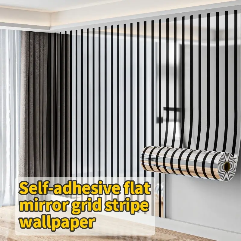 One roll of self-adhesive, thickened, flat mirror-finish striped, Decorative wallpaper, easy to install (tear and stick), wear-resistant, cuttable, easy to clean, 15.74"x 118.1", suitable for bedroom, living room, and home decoration