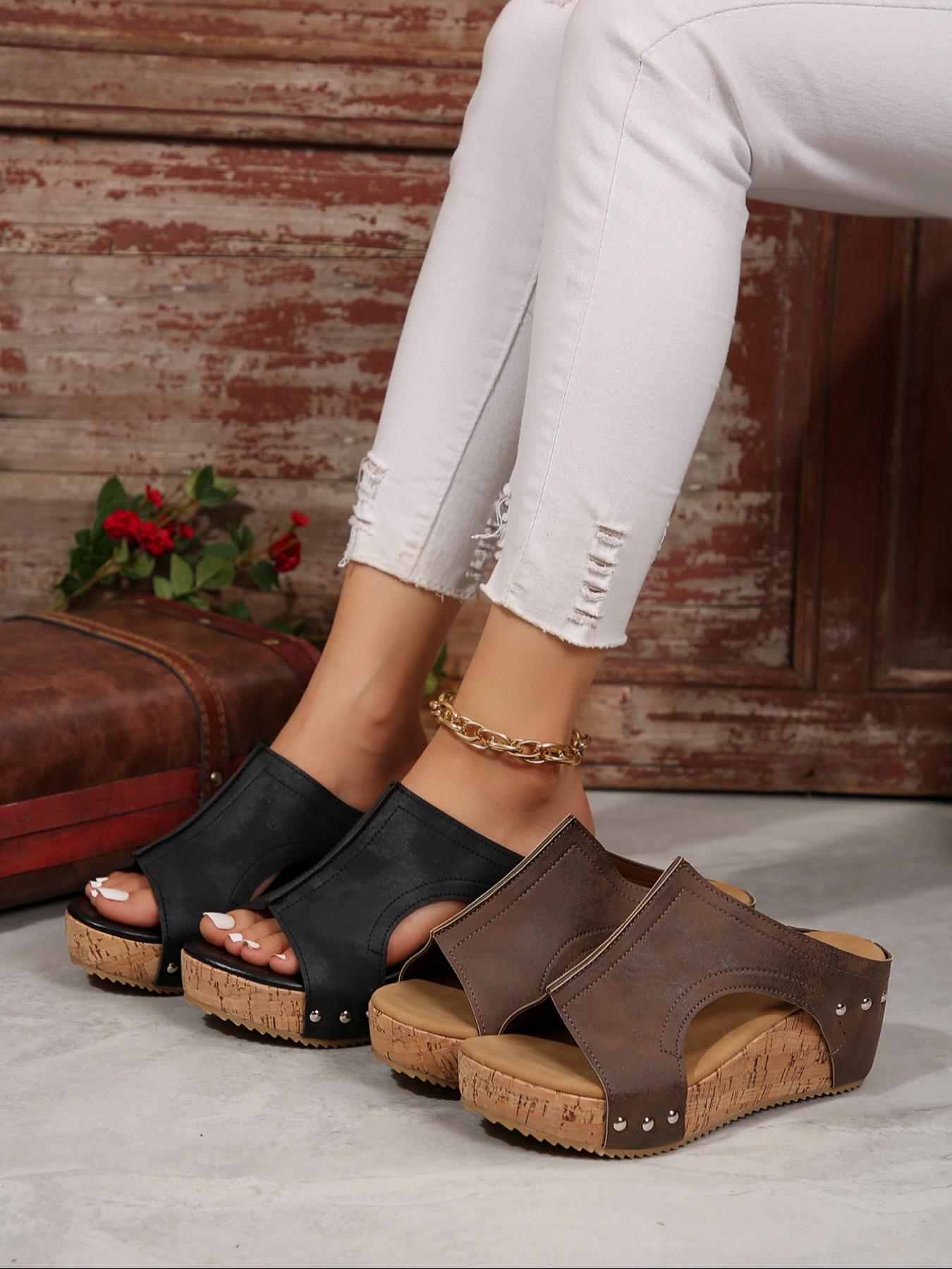 Women's Fashionable Studded Decorated Platform Sandals, Casual Comfortable Wedge Sandals for Summer, Lightweight Breathable Shoes for Daily Wear, Girl