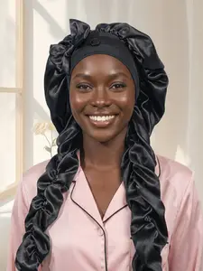 Heatless Curl Satin Bonnet, Hair Styling Cap for Sleeping, No Slip Design with Long Curling Ribbons, Ideal for Braids & Long Hair Care