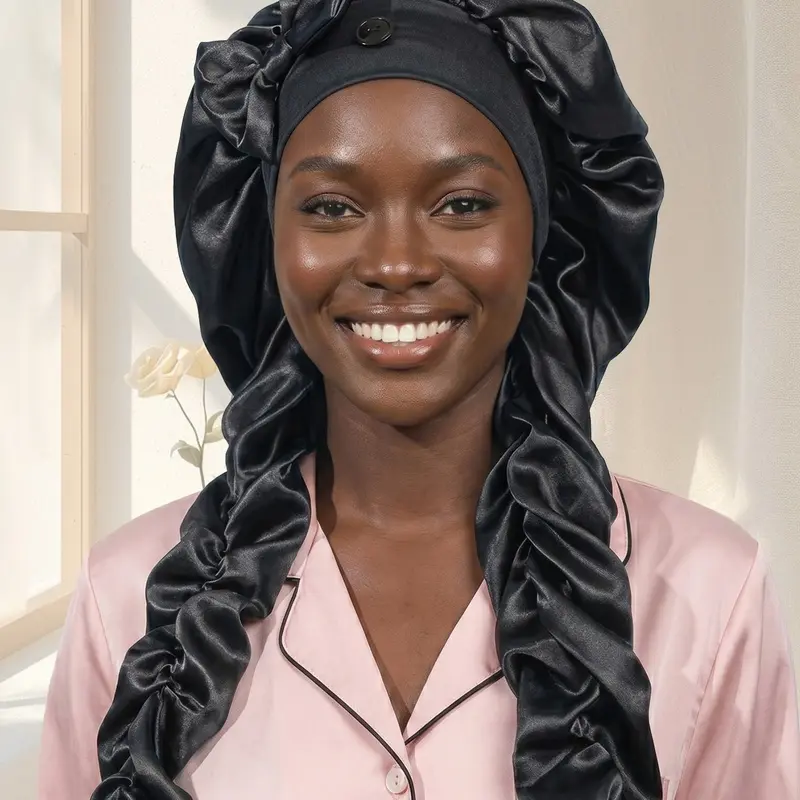 Heatless Curl Satin Hair Care Cap for Sleeping, Hair Bonnets, Hair Wrap Cap, No Slip Design with Long Curling Ribbons, Ideal for Braids & Long Hair Care