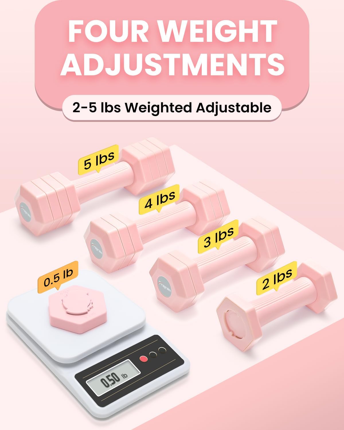 Adjustable Dumbbells Set, 4 in 1 Hand Weights Set for Women Men 10 LB/ 12 LB Dumbbell Pair Each 2lbs 3lbs 4lbs 5lbs Weights Dumbbells Set with TPU Soft Rubber Handle for  Gym Exercise Fitness