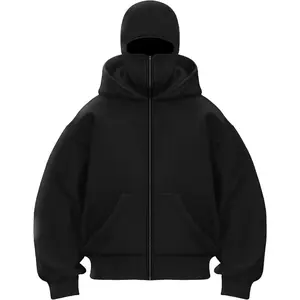 Men's Balaclava Hoodie Winter Double Layer Hooded Sweatshirt with zipper, Fleece-Lined Hip-Hop Hoodie