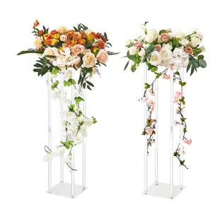 【DealsForYouDays】VEVOR 2PCS 31.5inch High Wedding Flower Stand, With Acrylic Laminate, Acrylic Vase Column Geometric Centerpiece Stands, Floral Display Rack for T-Stage Events Reception, Party Decoration Home