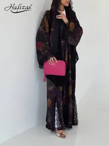 Hafizah Vintage Fluid Women's Two-Piece Set, Side Lace Insert, Long Sleeve Open Front, Daily Wear Outerwear, All Seasons Clothes