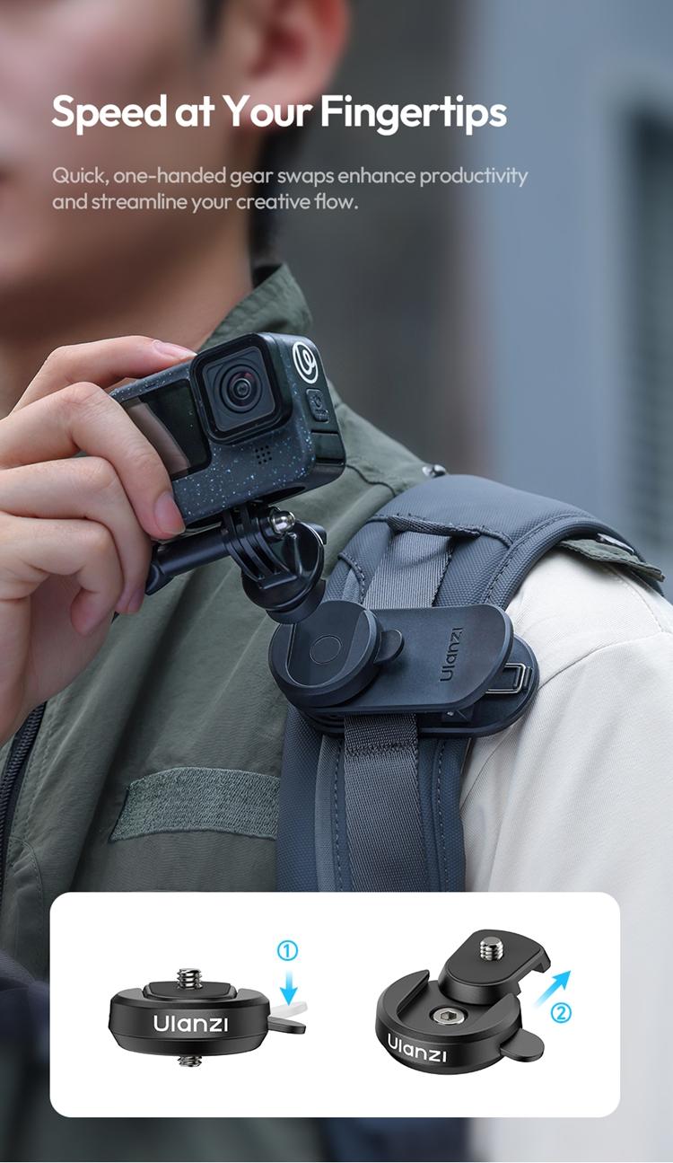 ULANZI CK02 Cka Quick Release Camera Backpack Mount Clip,CK01 Magnetic Mount Stand for DJI Osmo Pocket 3 Accessories, with Standard 1/4" Thread for Action Cameras Pocket 3 Expansion Adapter