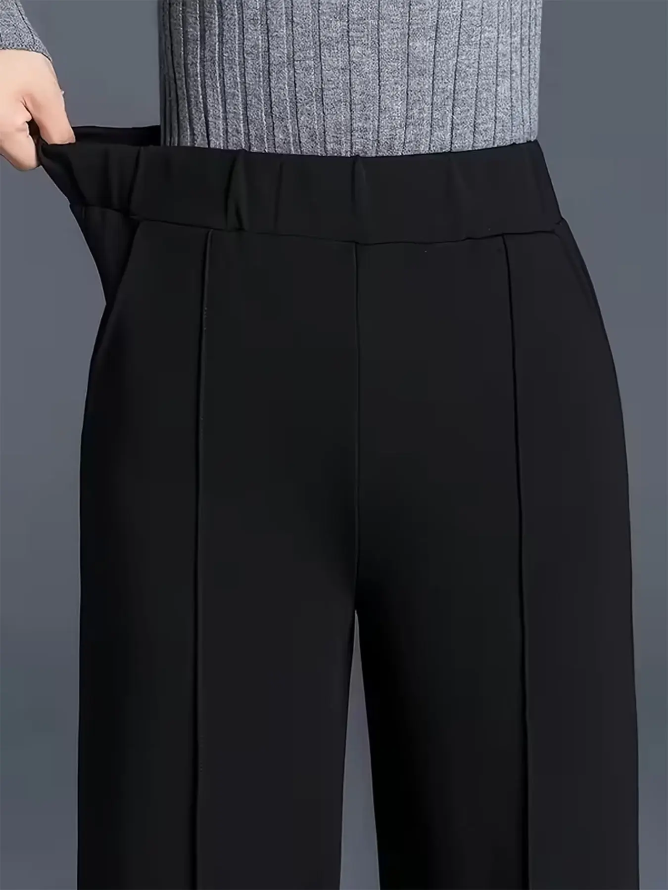 Plus Size Women's Straight Leg Pants, Loose Plain Casual, Slant Pocket, Elastic Waist, Fashionable High Waist Loose Fit, Casual Everyday Daily Wear, Bottoms