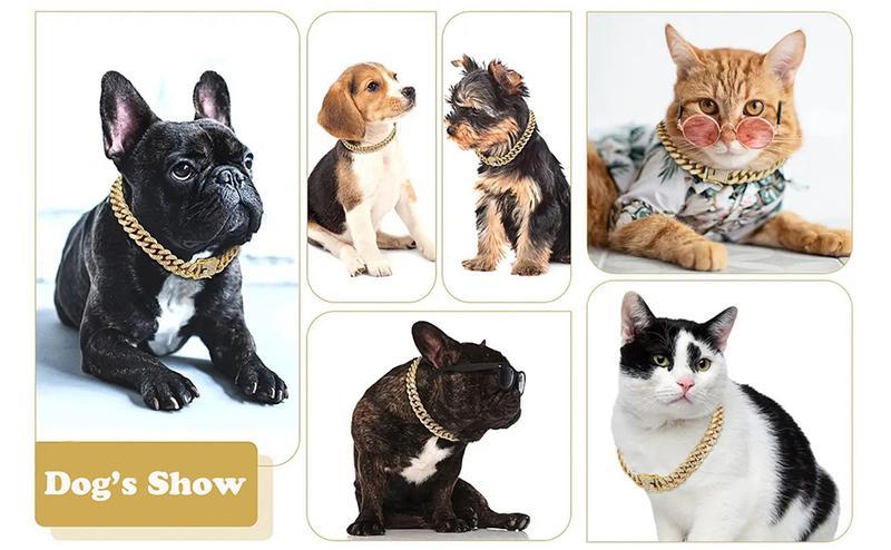 Bling Rhinestone Cuban Link Dog Collar Sparkly Diamond Metal Pet Collar for Small Medium Large Dogs Cats All Sizes Gold Chain Collars with Rhinestone Elegant Durable Design