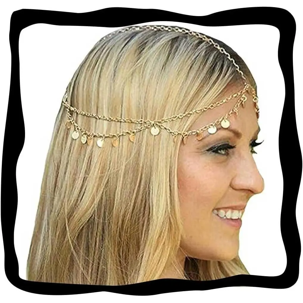 Sequin  Chain   Headpiece Headband for Women | Sequins Festival Halloween Prom Costume Hair Accessories Boho Layered Forehead Hair Chains