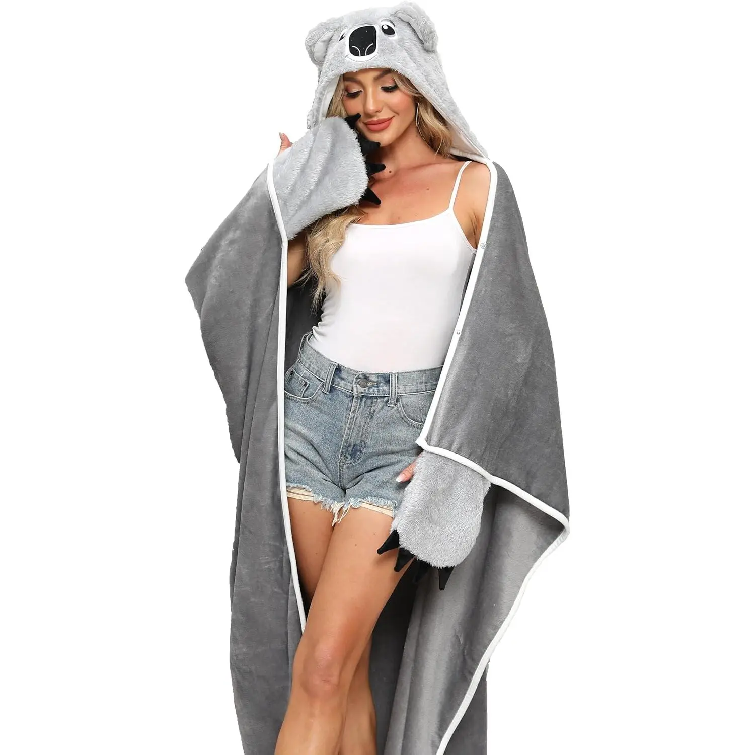 Wearable Hooded Blanket for Adults,Soft Warm Hoodie Wrap Plush Flannel Cloak Gifts for Men