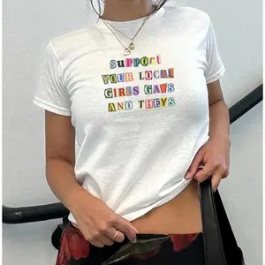 Fitted Short-Sleeve LGBT Pride T-Shirt - Support Local Girls Gays And Theys, Funny Queer Community Everyday Essential Baby Tee