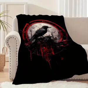 1pc Gothic Raven Pattern Fleece Blanket, a Halloween Gift Blanket for Family And Friends, Perfect for Napping, Covering Up, Sofa Use, Camping, And Travel