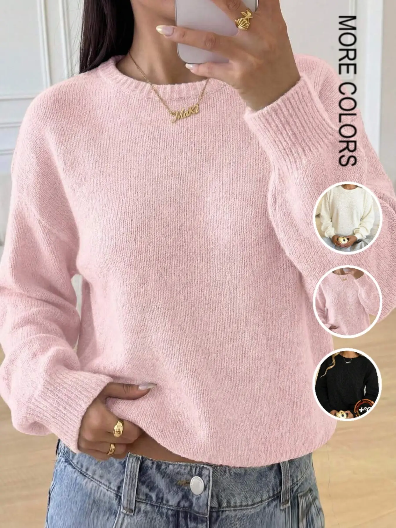 Women's Loose Knit Long Sleeve Sweater, Round Neck Pullover, Soft Blend Material, Casual Fall Winter Top, Elegant and Trendy Design, Versatile Fashion Piece