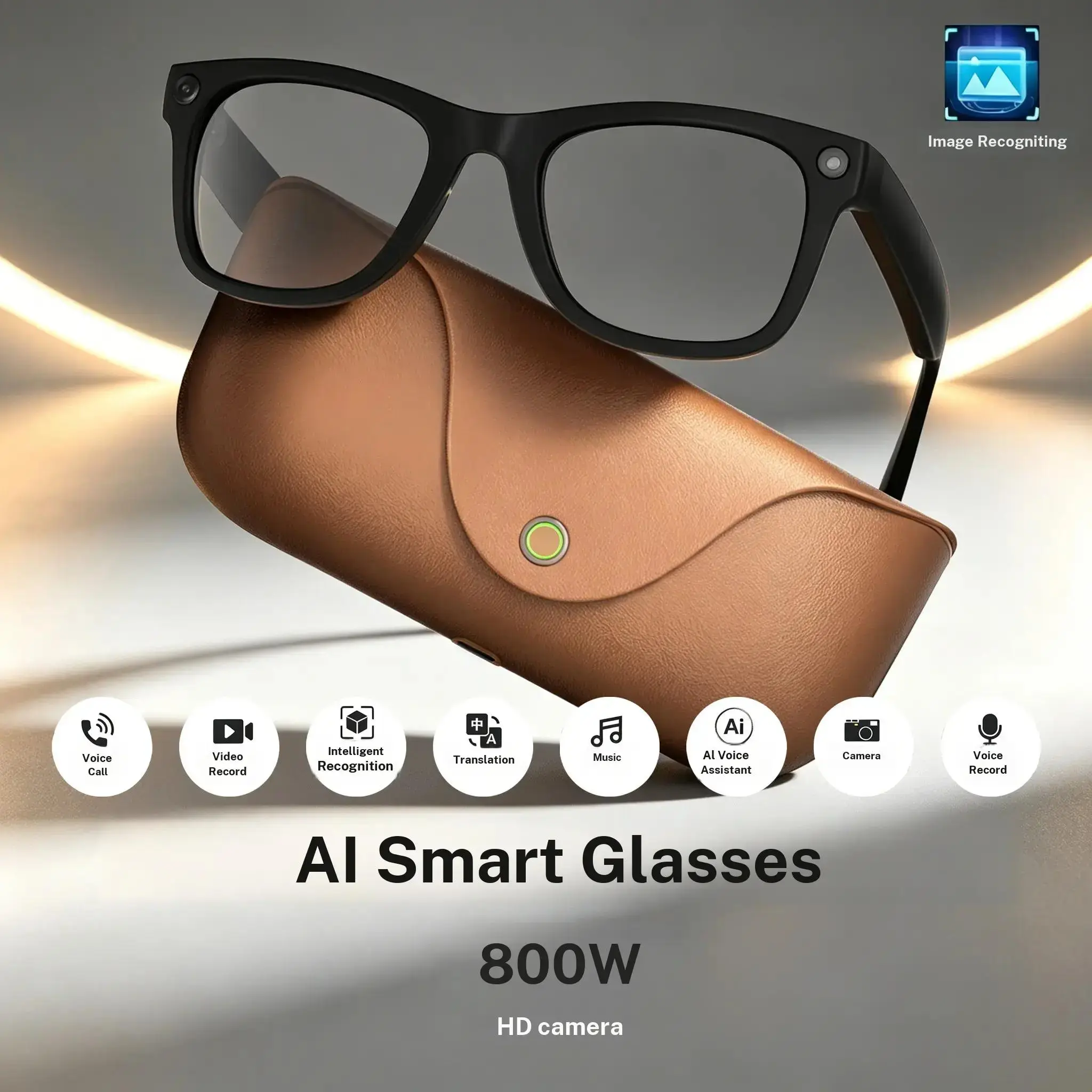 Multifunctional AI Smart Glasses， with 8MP HD Camera, First-Person Video Recording, Open-Ear Audio, Real-Time Translation, Voice Assistant, Wearable Tech Glasses, Leather Charging Case for Travel and Daily Use