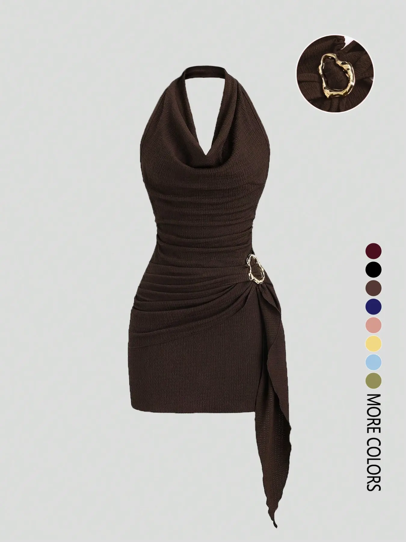Solid Color Halter Neck Sleeveless Backless Slim Fit Ruched Dress, Business Dress, Chic Minimalist Casual Office Wear for Women, Elegant & Comfortable for Daily Use