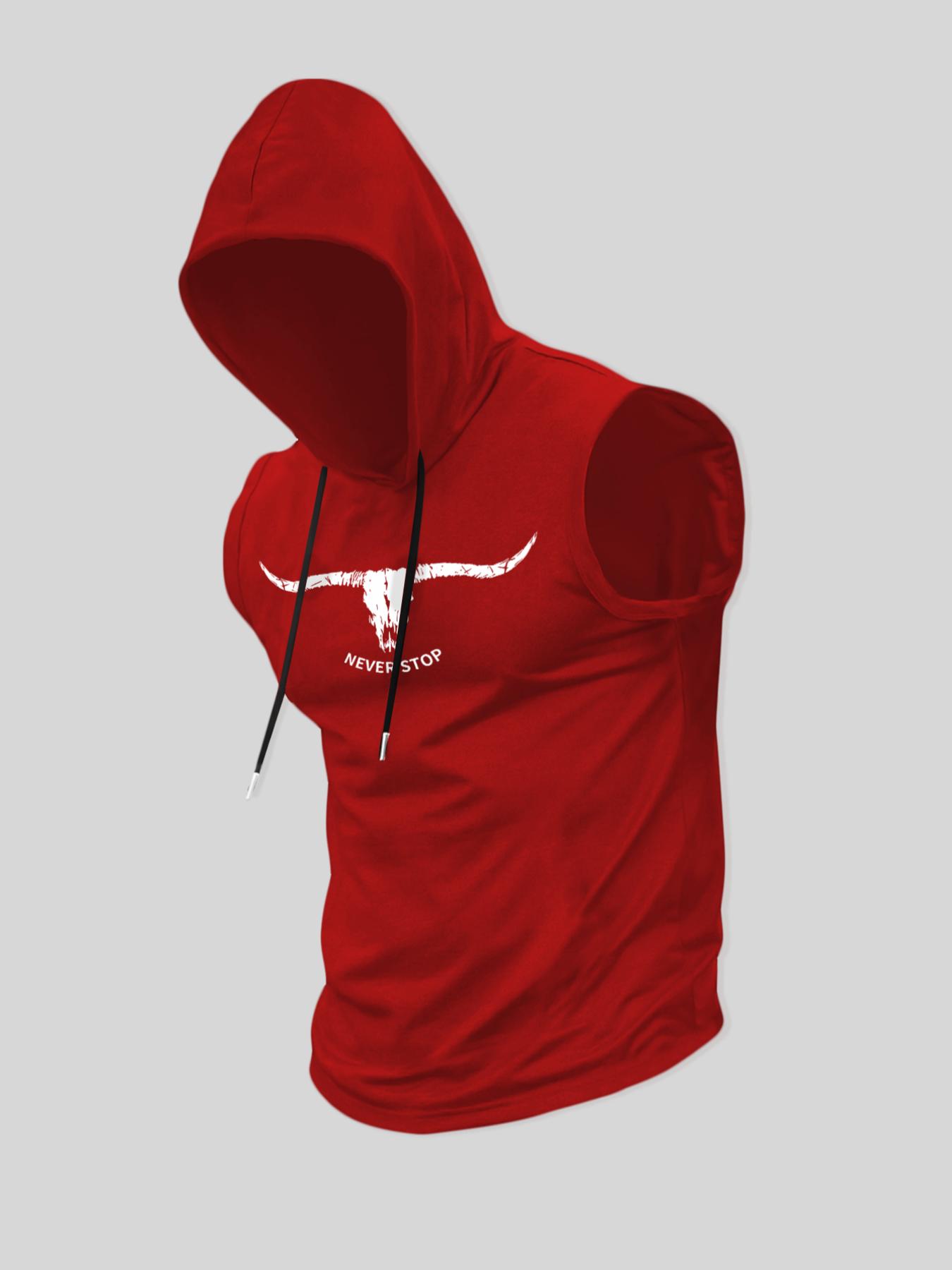 Men's Regular Fit Cartoon Bull Head Print Hooded Tank Top, Casual Comfy Breathable Sleeveless Top for Summer, Fashion Men's Clothes for Daily Wear, Socks