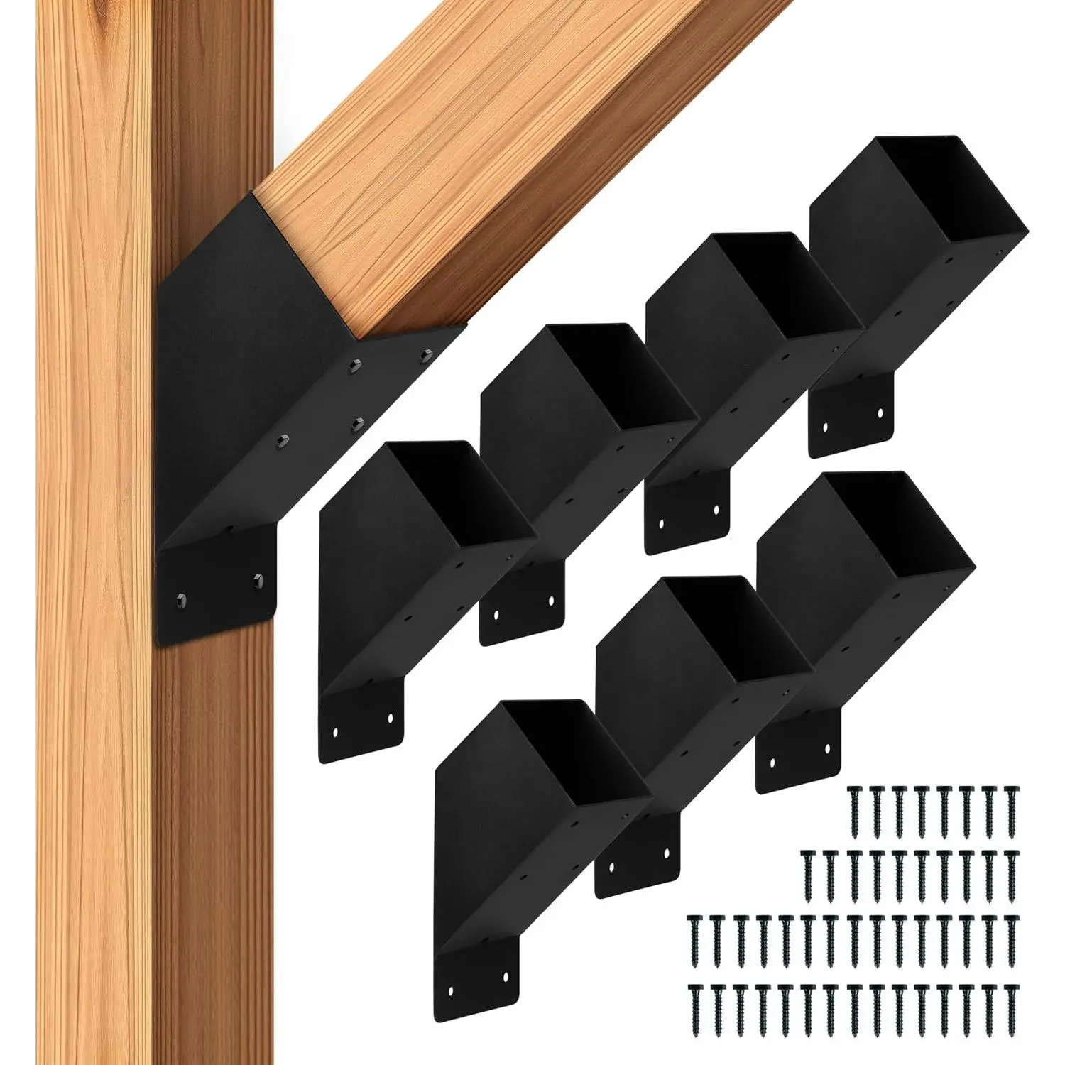 4x4 Pergola Brackets - 45  Angle Bracket 8 Pack | Powdercoated Steel Corner Angle Brace Kit for DIY Roof Gazebo Hardware - Heavy Duty 4x4  Brackets, Rust Resistant
