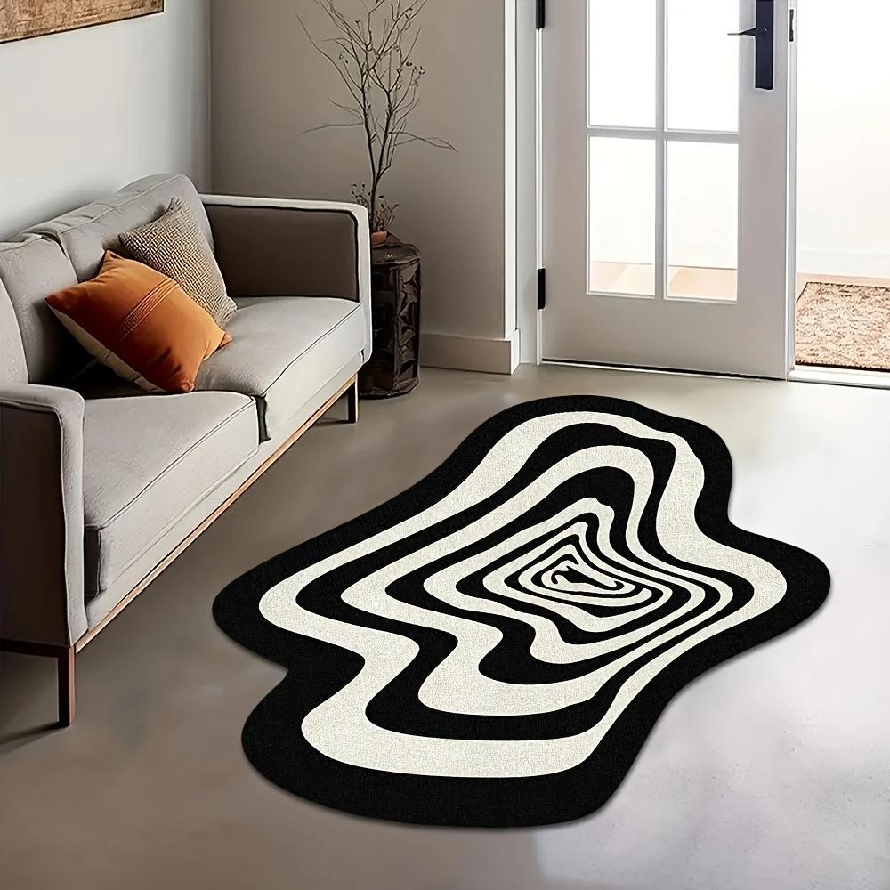 Irregular 3D Visual Pattern Rug, Modern Abstract Rug, Black and White Pattern Area Rug, Stylish Soft Plush Floor Mat, Home Decor, Laundry Room Machine Washable Floor Mat