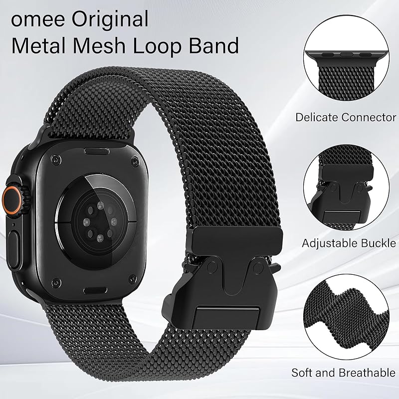 Milanese Loop Stainless Steel Metal Watch Strap, Compatible with Smart Watch 49mm 46mm 45mm 44mm 42mm 41mm 38mm, Premium Metal Replacement Band for Classic Size Wearable Devices