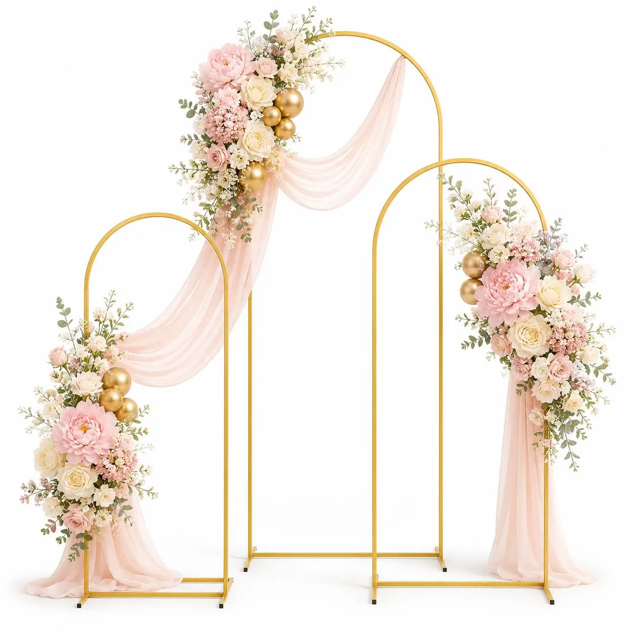 Gold Metal Arch Backdrop Stand Set Of 3,7.2FT 6.6FT 6FT Wedding Arch Frame,Stable Detachable Balloon Arch Stand For Balloon Garland,Floral Arrangements,Fabric Drapes,Wedding Reception,Birthday Party,Baby Shower,Graduation,Photo Backdrop,Christmas,Holiday