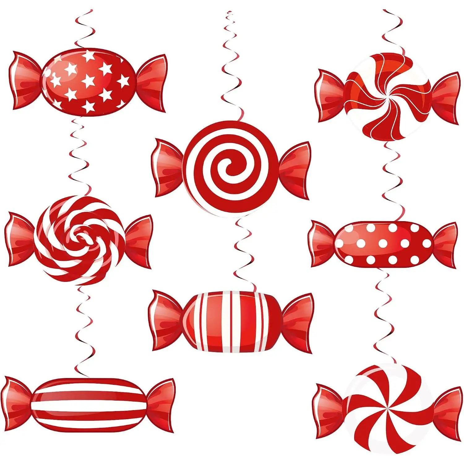Christmas Candy  Swirl Decorations Xmas Candy Ceiling Decoration with Wall Ceiling Streamers Christmas Holiday Party Decor(Red White)