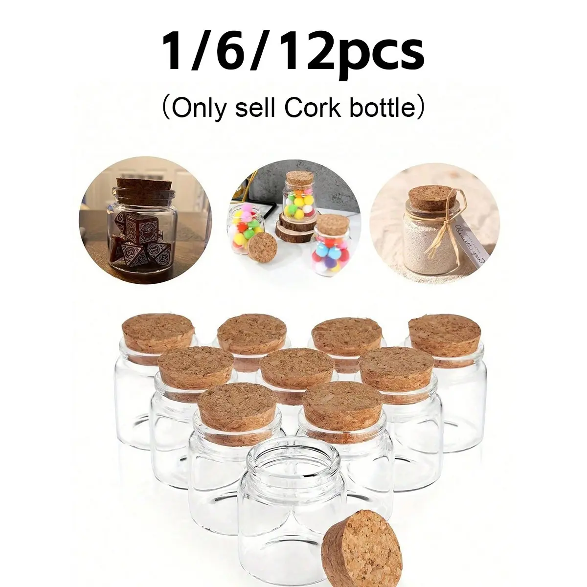 Transparent Glass Bottle Set, DIY Decorative Wish Bottles, Wedding & Holiday Gifts, Mini Message Bottles with Corks, 1/6/12 Pack, Storage Bottles