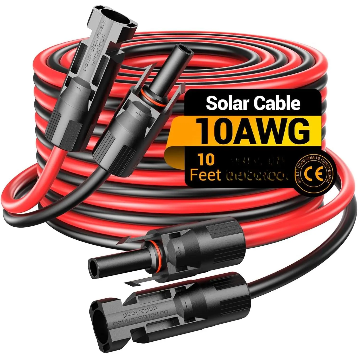 10FT 10AWG Solar Cable - Outdoor Plug-and-Play Solar Panel Wire with Waterproof Male & Female Connectors for RV, Off-Grid Photovoltaic Systems (Black+Red) for DIY Users, Efficient Energy Transfer, Rooftop Fit