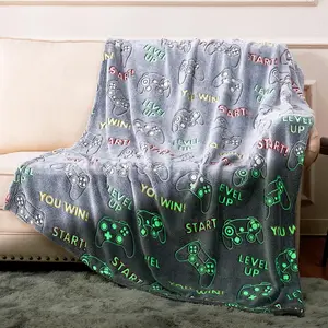 Glow in The Dark Gaming Blanket Game Controller Gifts Toys for Kids Boys Gamer Room Decor Gamepad Throw Blanket Glowing Luminous Birthday Christmas Valentines Gifts for Teens Grey 50"x60"