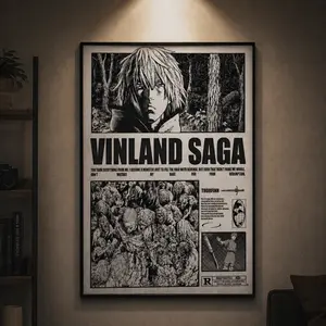 Thorfinn Vinland Saga Anime Canvas Wall Art Poster, Waterproof Manga Retro Artwork Print, Japanese Anime Inspired Decor, Canvas Wall Decor for Bedroom Dorm Game Room Men's Room, Geek Gift for Anime Fans Teens, Home Room Decoration