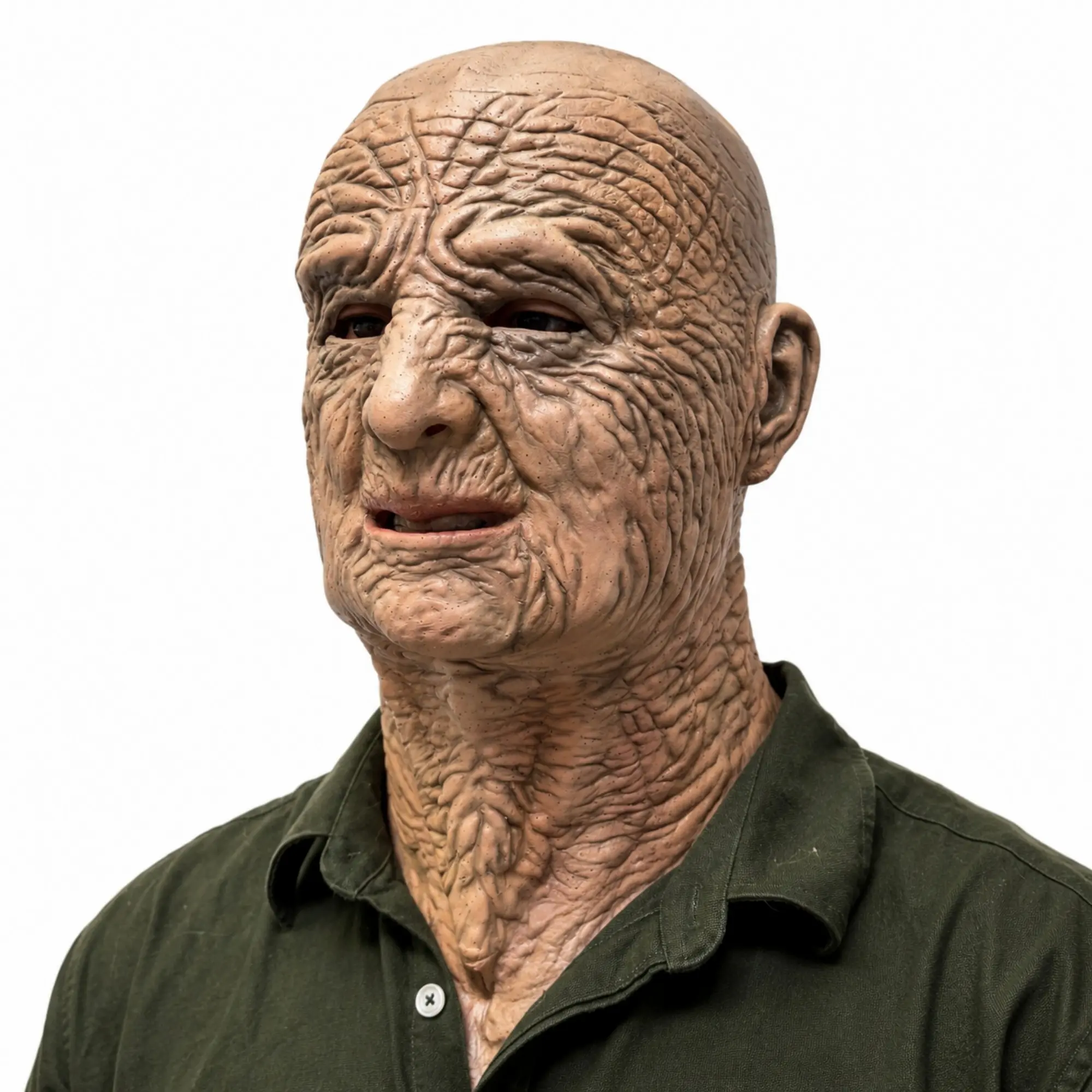 Realistic Old Man Mask, Full Head Latex Bald Grandpa Mask, Movable Mouth, Extended Neck, Creepy Human Face, Cosplay Costume, Halloween Prank Prop