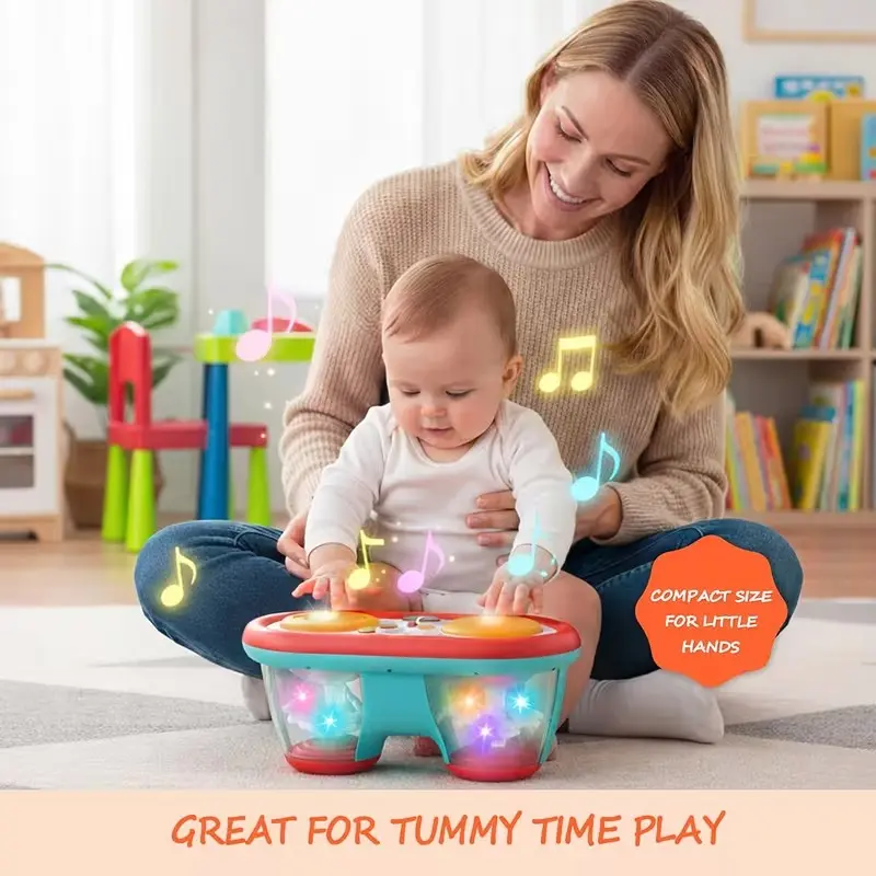 Baby Multifunctional Music Play Toy Drum, Develops Musical Sense, Multiple Sounds and Lights, Rotating Lullaby Mode, Infant Gift for 12+ Months