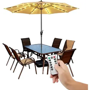 Cordless LED Patio Umbrella Lights with Remote Control, 8 Brightness Modes, Waterproof Wireless Battery Operated for Backyard Outdoor Garden Decor
