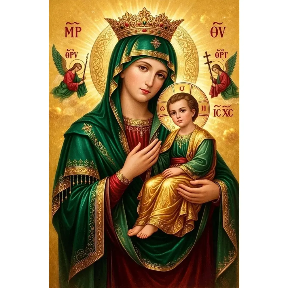 2d flat painting 5D DIY Diamond Painting Kit Virgin Mary and Child Round Drill Crystal Rhinestone Art Craft with Tools for Home Wall Decor Living Room Bedroom Religious Decoration Gift