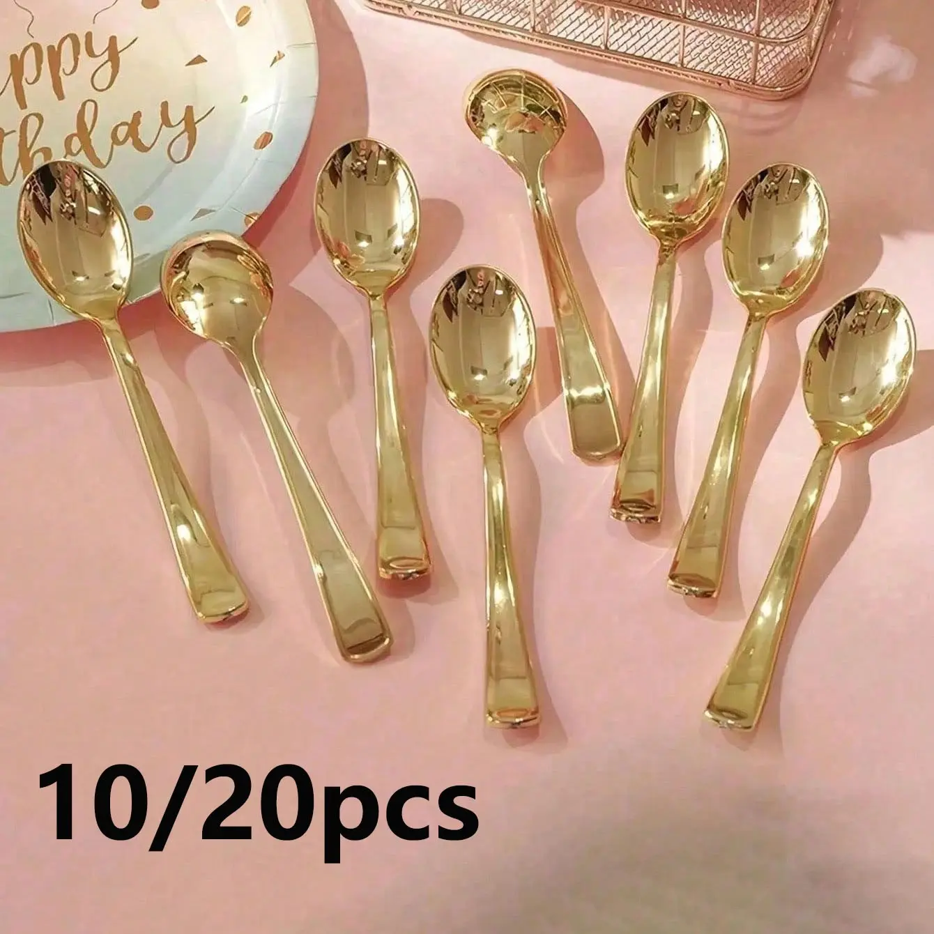 Golden Plastic Mini Dessert Spoons, 10/20 Pcs Spoons Set, Ideal for Parties, Weddings, Home Gatherings, Perfect for Cream, Pudding, Yogurt