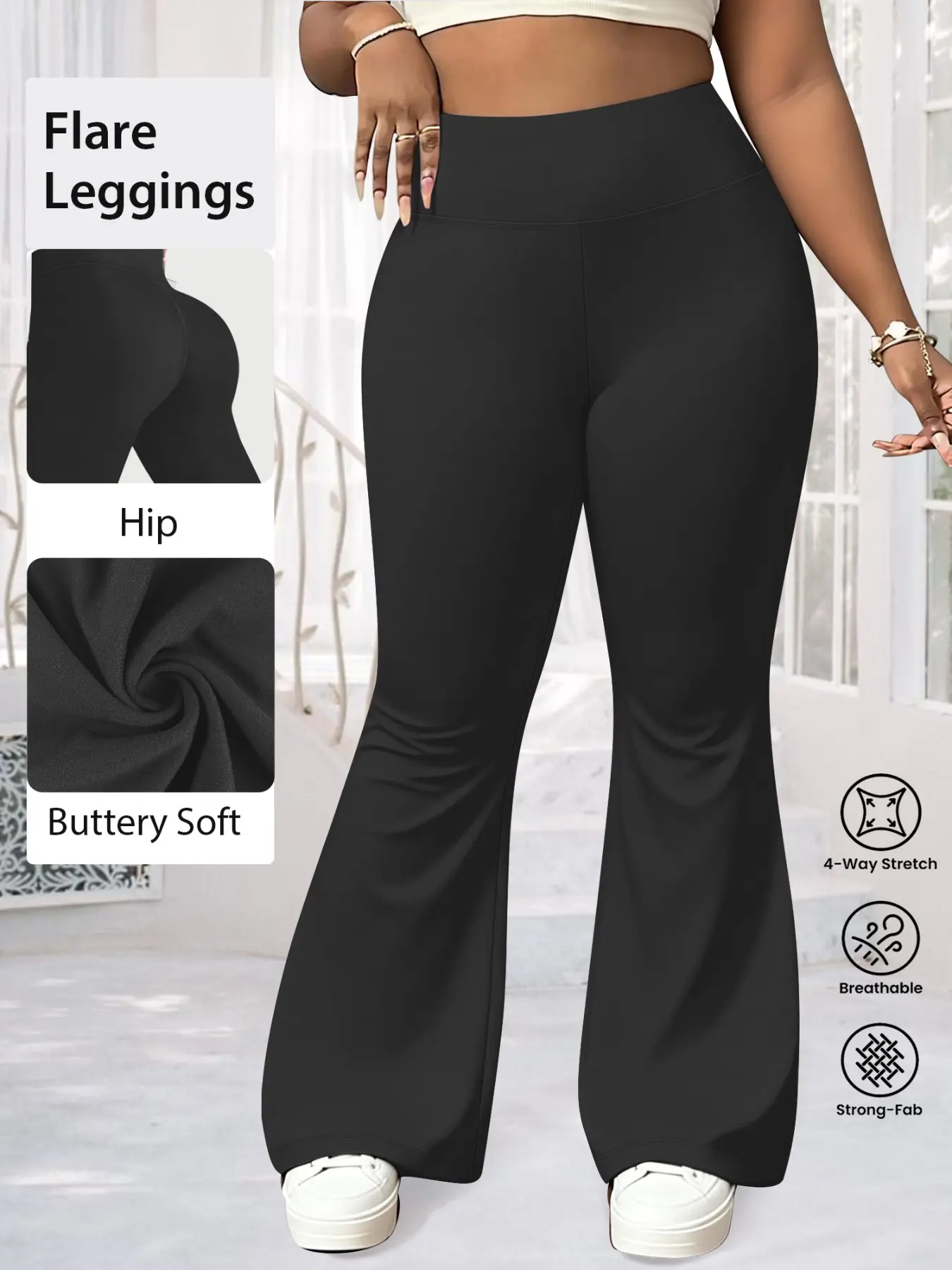 Women's High Waist Slim Fit Pants, Micro Flare Design, Elastic Waistband, Breathable, Casual Spring & Fall Leisure Wear, One Piece, Bottoms
