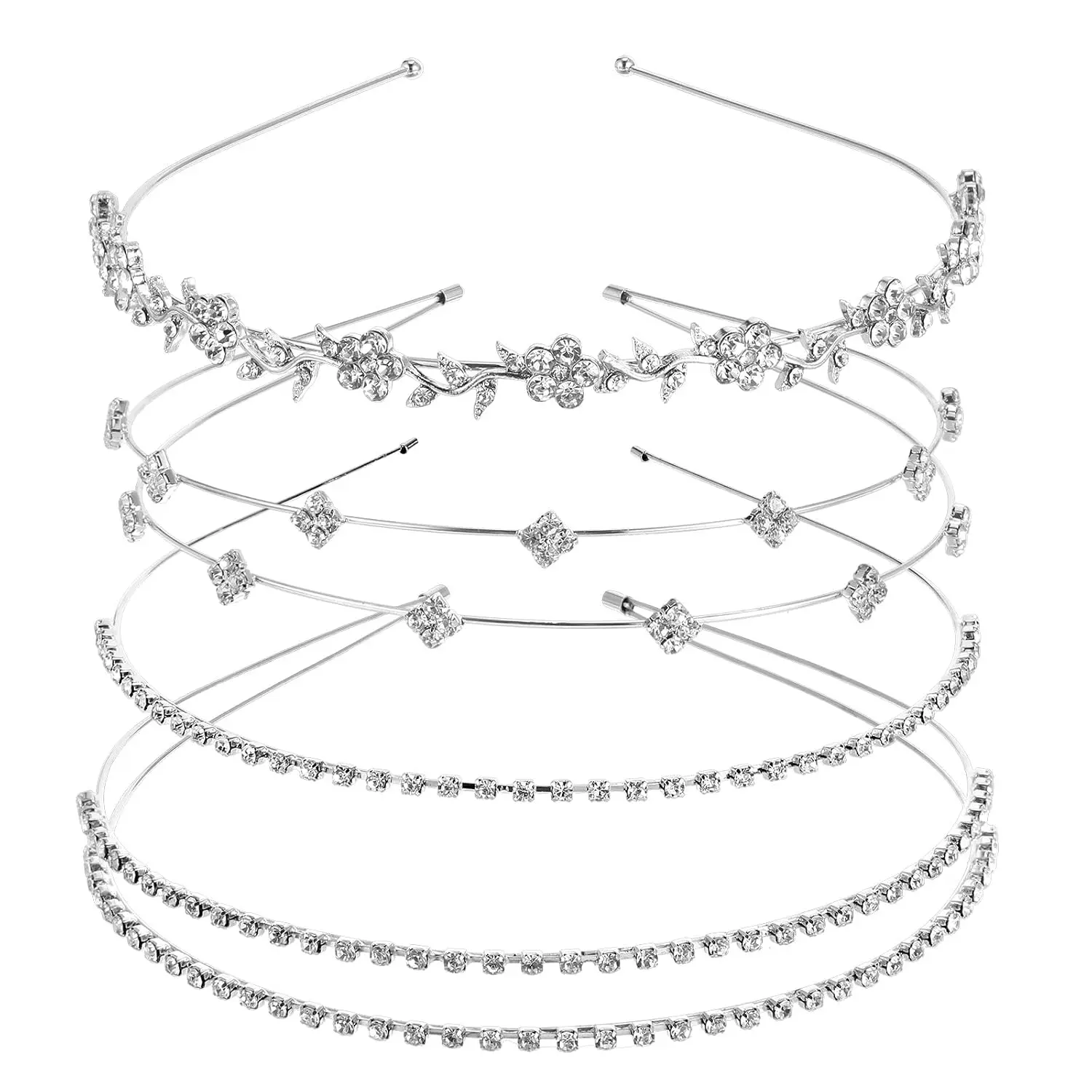 4 count Rhinestone Headband for Women,Wedding Bridal Headband Metal Hair Band |   Headband, Flower Leaves Crown,  Headbands, for Women Birthday Party, Wedding Prom, Hair Accessories