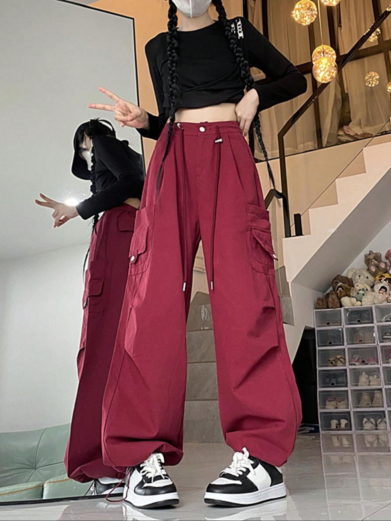 Women's Solid Wide Leg Pants, Loose Legged Pants, Baggy Legged Pants, Casual Comfy Trousers for Daily Wear, Ladies Bottoms for All Seasons