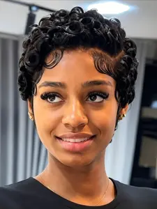 Curly Wave Short Human Hair Wig for Women 13x4 Transparent Lace Frontal Wig 150% Density 6 Inch