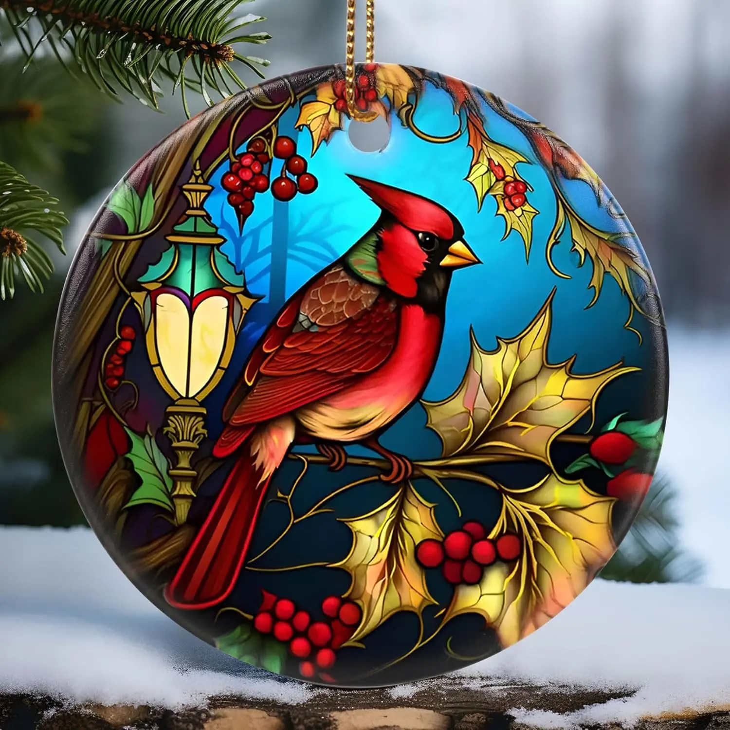 Cardinal Round Ceramics Christmas Ornament - Heirloom Keepsake Bauble, Home Holiday Decoration, Ideal Gift for Gift Exchange