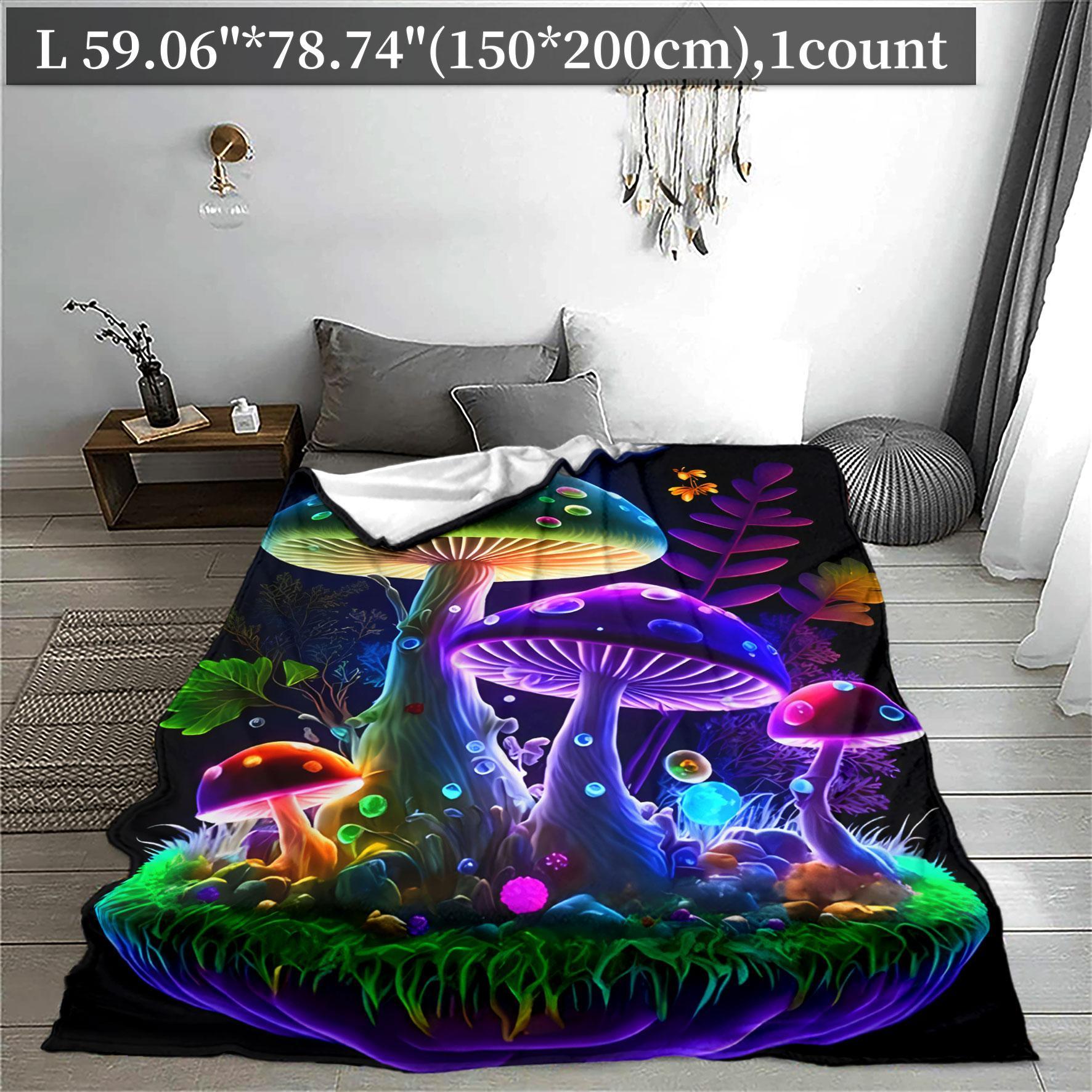 Colorful Mushroom Pattern Blanket, Mushroom Print Blanket, 1 Count Soft Warm Nap Throw Blanket, Air-conditioned Room Blanket for Home Office Travel Camping Dormitory