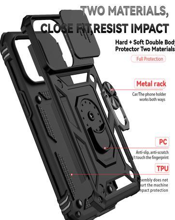 SunStory Compatible with iPhone 15 Case with HD Screen Protector & Slide Camera Cover & Rotated Ring Kickstand, [Military-Grade] Phone Case for iPhone 15,Red