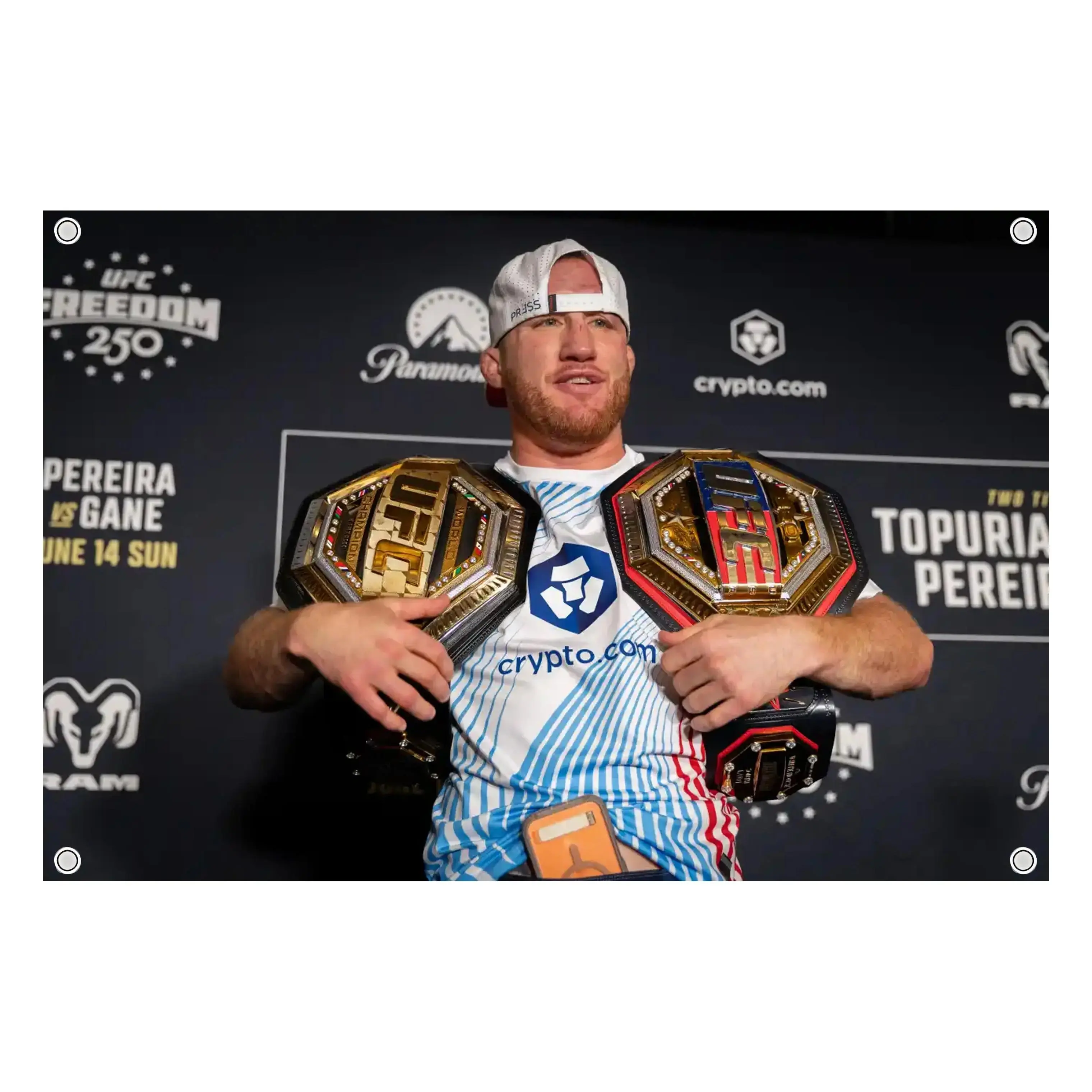 Justin Gaethje UFC Freedom 250 Lightweight Champion Fabric Tapestry, Retro Fight Night Graphic Print Wall Banner, Home Decoration Gift for MMA Fans